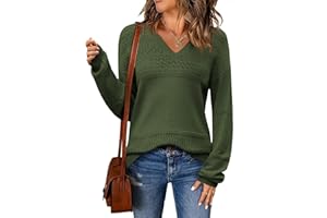Zeagoo Mujer Punto Jersey Canalé Manga Larga Cuello en V Suter Color Sólido Otoño e Invierno Elegante Casual Pullover
