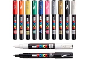 Posca - Set professionale di 12 pennarelli Uni posca - gamma PC-1M - include: extra nero e bianco