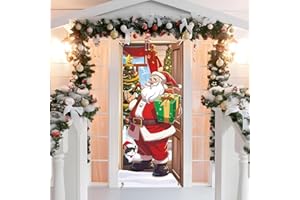 GEBETTER Decorazione Natalizie per Porta, Copertura Porta Babbo Natale Copriporta Natalizio, Addobbi Porta d’Ingresso Natale, Door Cover Christmas Sfondo Banner Casa (Babbo Natale)