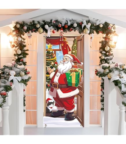 Banner Porta Natale,Striscioni Natalizi,Striscioni Natalizi Copertura,Segno di Portico di Natale,Decorazioni Natalizie Porta Ingresso,Neve di Natale Sfondo Striscione di Capodanno