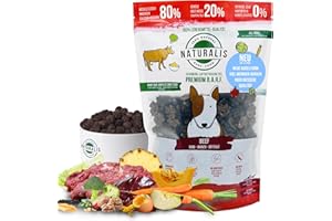 NATURALIS BARF FOOD Naturalis Smart 80 Barf sucha karma dla psów, 500 g, wołowa, pełnoporcjowa karma bez dodatków, bezzbożowa, sojowa, bezglutenowa, 100% naturalna – delikatnie suszona na powietrzu