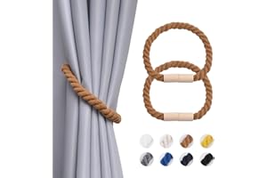 Pretty Jolly 2 Pack Wooden Magnetic Curtain Tiebacks Boho Home Decoration Drape Tie Backs Natural Cotton Handmade Rope Curtain Holdbacks for Thin or Thick Home & Office Window Drapery (Coffee)