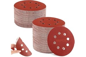 VFANDV 100 PCS Discos de Lija,125mm 8 Agujeros Discos de Pulir Papeles de Lija Grano Cada P40/80/120/180/320/400/600/800/1500/2000 Papel de Lija Redondas para Lijadora Orbital Aleatoria