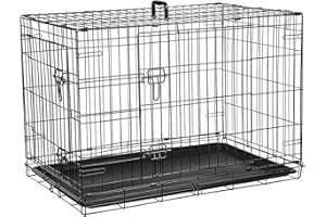 Cardys Medium Sized Dog Crate | Puppy Cage with 2 Doors Dual Access | Easy Clean Removable Plastic Tray | Folding Metal Frame | Portable Training Travel Crate 30 inch - Sliding Locks & Carry Handle