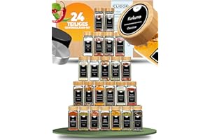 CLIDOR Gewürzgläser eckig [24 x 125ml], Luftdichte Gewürzgläser mit Streueinsatz + 248 wasserfeste Gewürzetiketten, Gewürz Organizer & Gewürzdosen, Gewürzstreuer zum Nachfüllen, Deckel aus Bambus