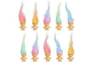 TUYOBG Trolls Familienfigur Dekofigur Miniatur Lustige Spielzeugfiguren 10 Stück Magic Hair Elf mit 2 Farben – Plastikpuppe, Vintage Tiny Dwarf Giant Dolls, für Deko Wohnzimmer Schreibtisch Deko Fensterbank