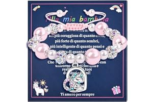 VGWON Regalo Unicorno per Bambina, Braccialetto Unicorno Rosa con Perle e Diamanti di Zucchero, Regalo per la Figlia e Nipote, Regalo Compleanno e Natale per Bambina