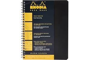 RHODIA 193469C - Cahier à Spirale (Reliure Intégrale) Notebook Noir - A5+ 16 x 21 cm- Ligné - 160 pages Détachables - Papier Clairefontaine 80 g/m² - Couverture en Carte Enduite Souple et Résistante