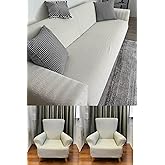 bibaha Jakarlı D&uuml;z Desen 3 3 1 1 Lastikli Koltuk &Ouml;rt&uuml;s&uuml; Takımı Kanepe &Ccedil;ekyat &Ouml;rt&uuml;s&uuml; Koltuk Kılıfı krem 180 x 230