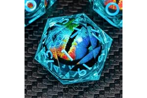 KERWELLSI Liquid Core Cool Beholder Dragon Eye DND Dice Set with Gift Box, 7Pcs Resin Dungeons and Dragons Polyhedral & RPG Dice, Sharp Edge Rainbow Role Playing Game Dice D20 D12 D10 D8 D6 D4