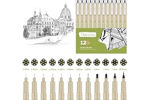 Dacono Penne da disegno, set di 12 penne multiliner di precisione, penne multiliner nere di precisione per illustrazione artistica, schizzi, calligrafia, disegno tecnico, scrapbooking