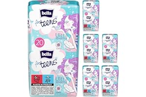 ‎BELLA FOR TEENS bella for teens Ultra Binden Sensitive: Ultradünne Binden Für Teenager, 6er Pack (6 X 20 Stück), Mit Flügeln ohne Duft…