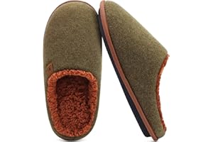 KuaiLu Mens House Memory Foam Slippers with Comfy Warm Plush Lining Slip On Felt Casual Pantuflas Mans Comfortable Bedroom Shoes Rubber Sole for Indoor