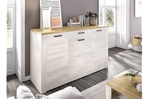 CAESAROO Madia soggiorno 150 cm Amelia Rovere sbiancato e Rovere chiaro con tre ante e un cassetto - Rovere sbiancato e Rovere chiaro