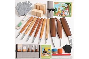 Housolution Kit per Intaglio Legno 29 Pezzi con Borsa Portaoggetti, Include Coltelli da Intaglio, Scalpelli, Blocchi in Legno di Tiglio e Guanti, Ideale per Principianti e Appassionati del Fai da Te