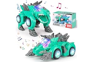 Zusentee Dinosaur Toys for Boys Dinosaur Transforming Car Toys, Electric Dinosaur Transforming Car with Light and Happy Music Automatic Car For for 3 4 5 6 7 8 Year Old Kids, Green