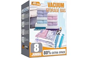 HIBAG Vacuum Storage Bags Pack Of 8 Jumbo Space Saver Bags For Clothes With Pump (8Jumbo)