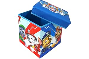 Superdiver - Cubo de almacenaje y asiento La Patrulla Canina - Licencia Oficial Paw Patrol - 30x30x30 cm - Taburete infantil plegable con tapa acolchada - Organizador de juguetes