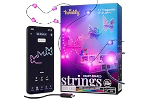 Twinkly Candies łańcuch świetlny choinkowy, sterowany aplikacją, zasilany przez USB-C, dekoracja bożonarodzeniowa, kształt serca, 200 diod LED RGB (12 metrów), zielony kabel