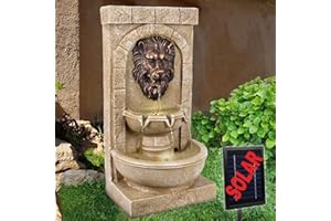 AMUR Fontaine Lion Solaire Autonome avec Batterie Lithium et Lumières LED