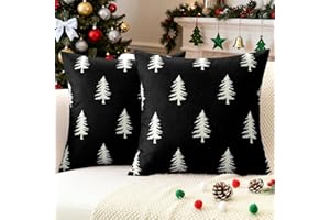 JOTOM Christmas Cushion Covers 40x40 cm Set of 2 Christmas Tree Decorative Double Sided Printed Throw Pillow Covers 16x16 Inch Sofa Winter Holiday Cushion Cases for Home Couch Bed Decor (Black)