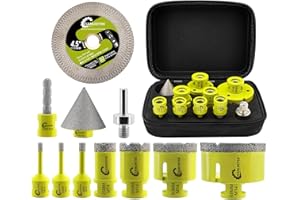 SANLEETEK Tile Hole Saw Kit - Diamond Core Drill Bits Set 11pcs (6/6/8/25/35/50/68mm+10mm Finger Bit+50mm Beveling Chamfer Bit+115mm Diamond Blade+Adapter) for Porcelain Tile Ceramic Marble M14 Thread
