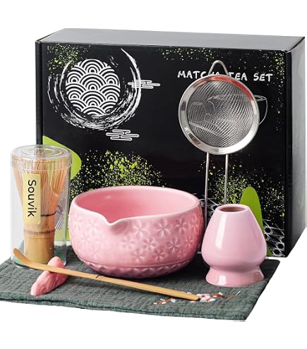 Set Da Tè Matcha Completo 8 Pezzi - Ciotola, Frusta In Bambù, Cucchiaio, Colino (Colori Sfumati)