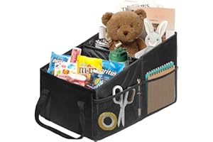 BOHEMIABY Auto Organizer Kinder, Rückbank Organizer Falt mit Becherhaltern, Auto Organizer Rückbank, Beifahrersitz Kofferraum Organizer Klein für Einfaches Verstauen Spielzeug, Bücher, Snacks etc