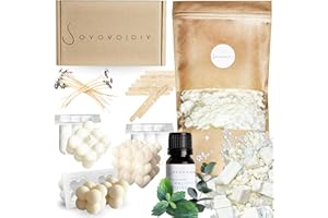 Soyovo DIY - Set für Kerzenherstellung - Kerzen Selber Machen Set - mit Soja-Wachs, Baumwolldochten, Silikonformen Bubble, Geo, Spirale, 1 x Duftöl - Soy Wax Candle Making Kit - 6in1