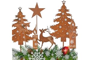Zidoley Decorazione natalizia a forma di cervo su palo da giardino decorazione natalizia esterna, candele di albero arrugginito, picchetto da giardino a forma di renna (7)