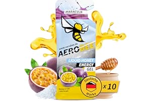 AEROBEE Energy Liquid Gel - Maracuja 10x26g [100% Natürliches Energie Gel aus Honig] richtig leckeres Sportgel für den Ausdauersport, Energy Gel Laufen, Power Gel Sport, Kohlenhydrate Gel