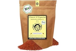 UNCLE SPICE® BIO Piment D'Especial AOP - 50g BIO Baskischer Chili original aus Espelette - in Premiumqualität - milde BIO Chilischoten gemahlen, DE-ÖKO-005, Organic Chilipulver, Chili - 2500 Scoville