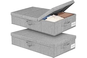 mepure 2 Pack 48L Underbed Storage, 79x40x15cm, Fabric Under Bed Storage Boxes with Lids, Large Foldable Clothes Storage Box W/Handle, Under Bed Storage Organiser for Clothes Blankets Shoes Toys, Grey