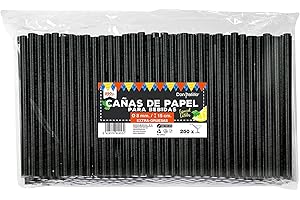 DON PALILLO - 250 Pajitas de papel de color negro para cóctel. De 150 x 8mm. 100% Biodegradables y compostables.