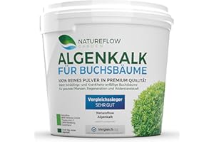 NATUREFLOW TESTSIEGER Bio Algenkalk für Buchsbäume – Widerstandskraft und Regeneration für anfällige Buchsbäume (Buchsbaumzünsler) - Premium Buchsbaum Dünger und Spritzmittel - Buchsbaumdünger 5kg
