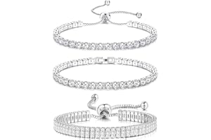 JeweBella 3PCS Tennis Bracelet Silver for Womens Girls Crystal Zirconia Slider Bracelets Adjustable Classic Tennis Bracelets Set Diamond Bracelet Jewellery Gift for Girlfriend,Mother,Wife,Friend