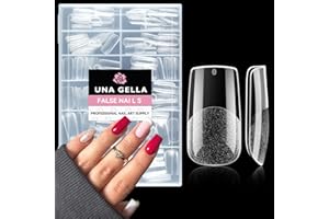 UNA GELLA Nail Tips Square Medium, 216 Stück 12 Größen Soft Gel Tips Quadratische Full Cover Nageltips für Nagelverlängerung Alltag Zuhause und DIY Nageldesign