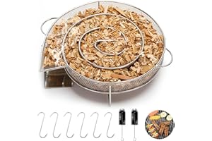 FENGQQKJ Generatore di fumo freddo, generatore di fumo freddo rotondo premium in acciaio inossidabile, coclea affumicatrice, generatore di fumo fino a 12 ore Fumo freddo con 6 ganci + 2 spazzole per barbecue