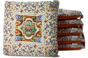 HABITA 33 HOME Cuscini Sedie Cucina Set da 6 (40x40x5cm) Cuscini Sedie Cucina, Coprisedia Cucina, Cuscini per Sedie Quadrati, Cuscino Sedia con Laccetti Decori Assortiti Trapuntati al Centro (Foglie+)