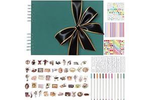 DazSpirit Album Fotografico Personalizzabile con Nastro Nero Bordato in Oro, 80 Pagine Nere, Album Foto con 12 Pennarelli Metallizzati e 11 Adesivi, Scrapbook per Matrimoni e Compleanni (Verde Scuro)