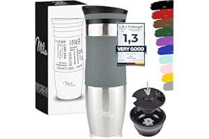 Milu Tazza termica da viaggio per caffè 370ml 450ml - 100% a Prova di perdite - Isolata Tazza di caffè e tè da portare via Tazza Termica da bere in acciaio inossidabile (Grigio, 450ml)