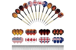 Flechette Pointe Plastique, Set de 12 Fléchettes à Pointe Souple avec 8 Style 24 Ailettes Drapeau et 46 Plastic Pointes pour Cible de Flechette Electronique (14g)
