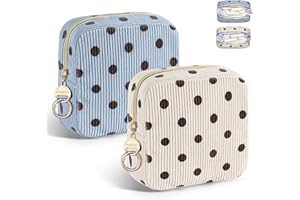 PLAYEXEN 2 Neceser Compresas de Tela Bolsa para Salvaslip Compresas Reutilizables Algodon Postparto Tampones con Cremallera Mini Neceser Pequeño Viaje Portátil para Mujer Niñas Adolescent(Punto-Azul&Beige)