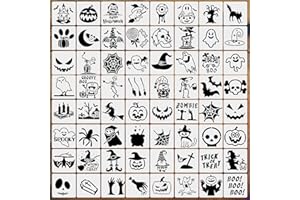 LEKABEE 64pezzi Stencil per Pittura Riutilizzabile,7.6cm Halloween Modelli Stencil Bambini Fai da te Stencils Tessuto Legno Ornamento Decorativi