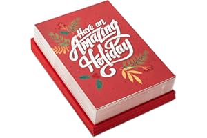 Hallmark Modern Boxed Christmas Cards, Amazing Holiday (40 Cards and 40 Envelopes) Evergreen Branches and Holly