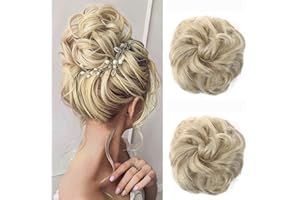 JJstar 2PCS Messy Bun Hair Piece Curly Fake Hair Buns Donut Tousled Updo High Heat Resistant Synthetic Fiber Hair Scrunchies Pieces for Women Girls Ponytail Extension(Pale Ash Blonde)