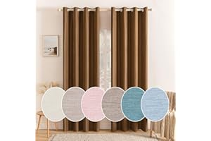 MIULEE 2 Pannelli Tende con Occhielli in Poliestere Lino Semi-Oscuranti Termiche Isolanti Interni Elegante Tenda Tinta Unita per Finestre Cameretta Bambino Vivaio Casa Moderna 140X260 CM Marrone