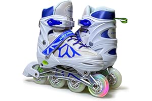 Scale Sports Adjustable Inline Skates for Kids, Teens & Women – Sizes UK C11–7 (EU 30–41), Light-Up Front Wheels, Breathable Padding, Safe Rollers – Mint or Purple Design
