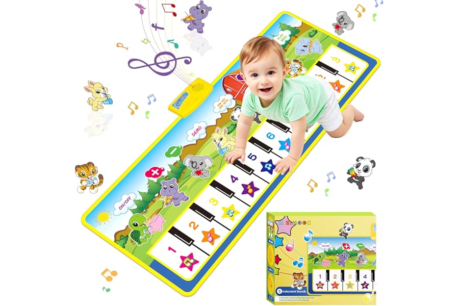 Musical Piano Mat Toy for 1 2 3 Year Old Boys Girls, Foldable Non-Slip Dance Play Mat with 10-Key Keyboard, Volume Control & Record Playback, Early Learning Toddler Gift for 1st Birthday & Christmas