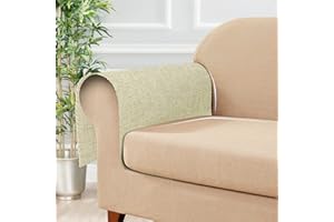 NATUROOM Linen Arm Chair Covers for Recliner, Non-Slip Arm Covers Protector for Dogs, Cats, Pets, Couch Armchair Slipcovers 2 Pcs, Sofa Arm Protector for Living Room Loveseat Sofa, Natural Tan Linen